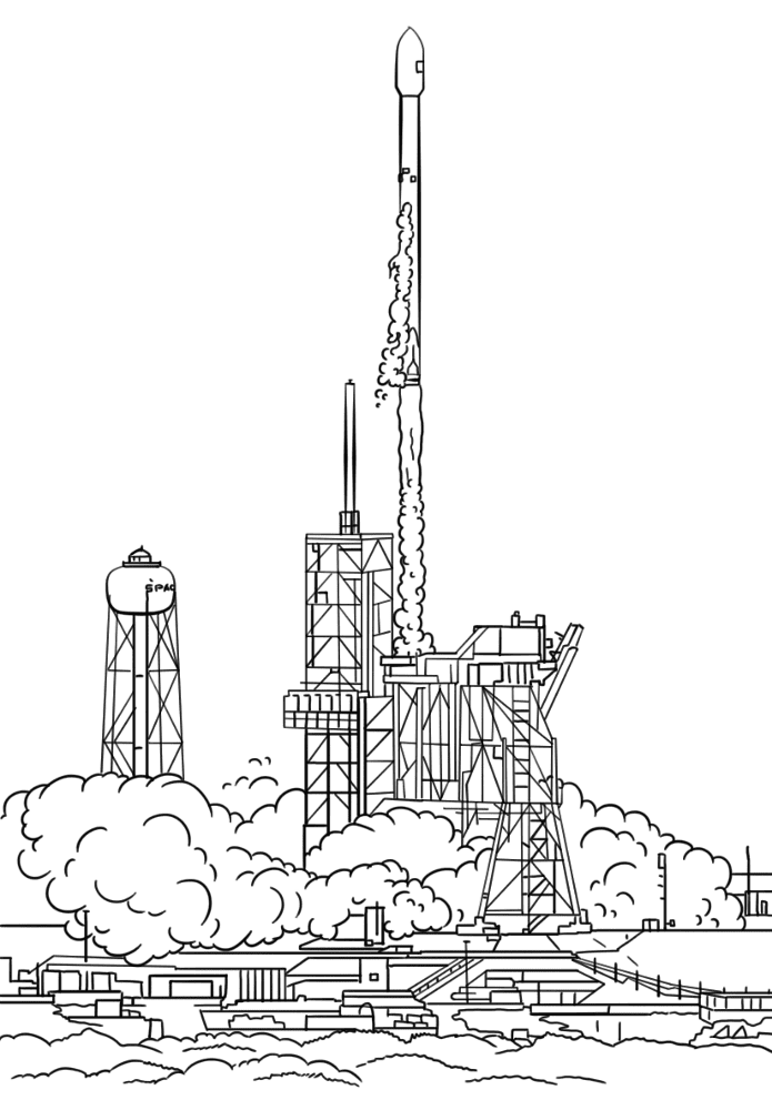 Desenho de Foguete para colorir e imprimir: número 35