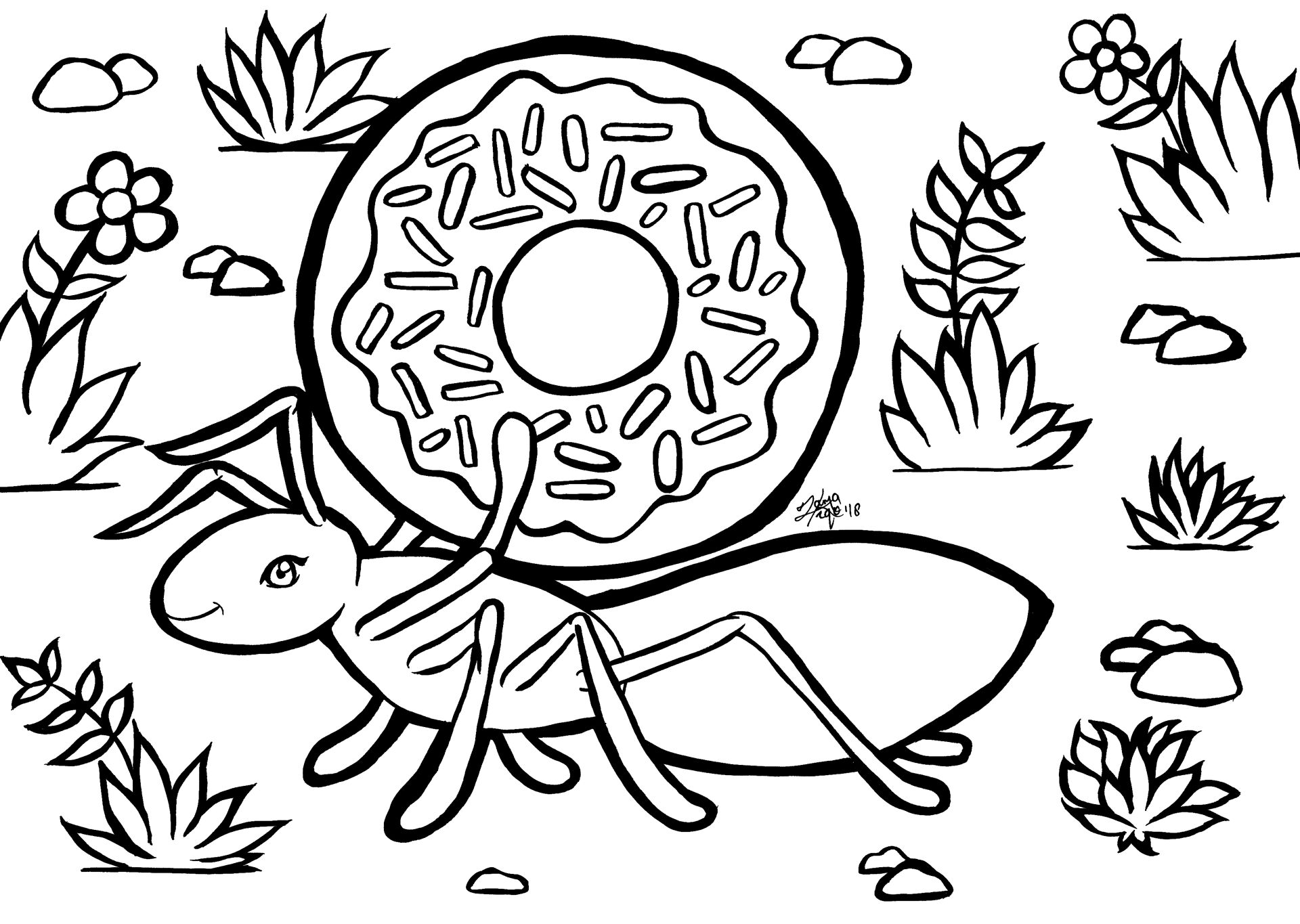 Desenho de Formigas para colorir e imprimir: número 1