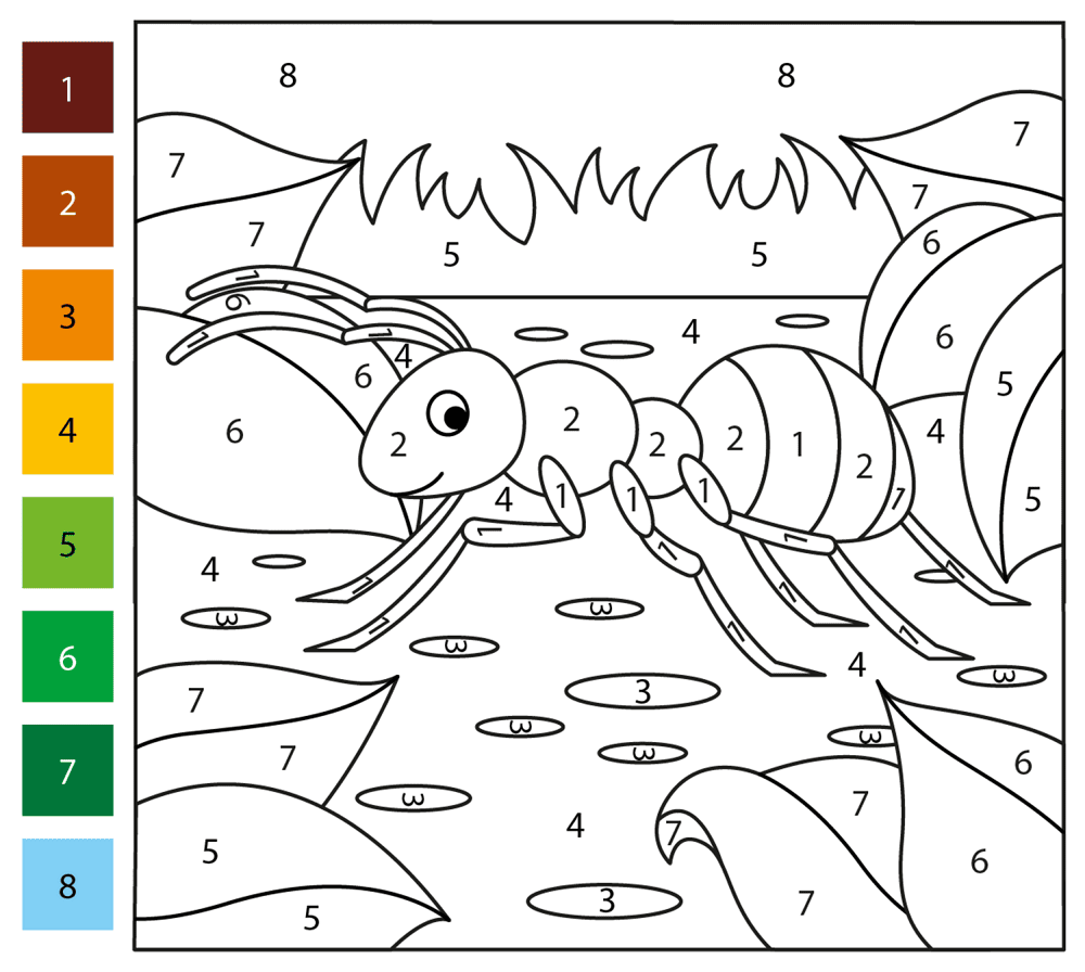 Desenho de Formigas para colorir e imprimir: número 7