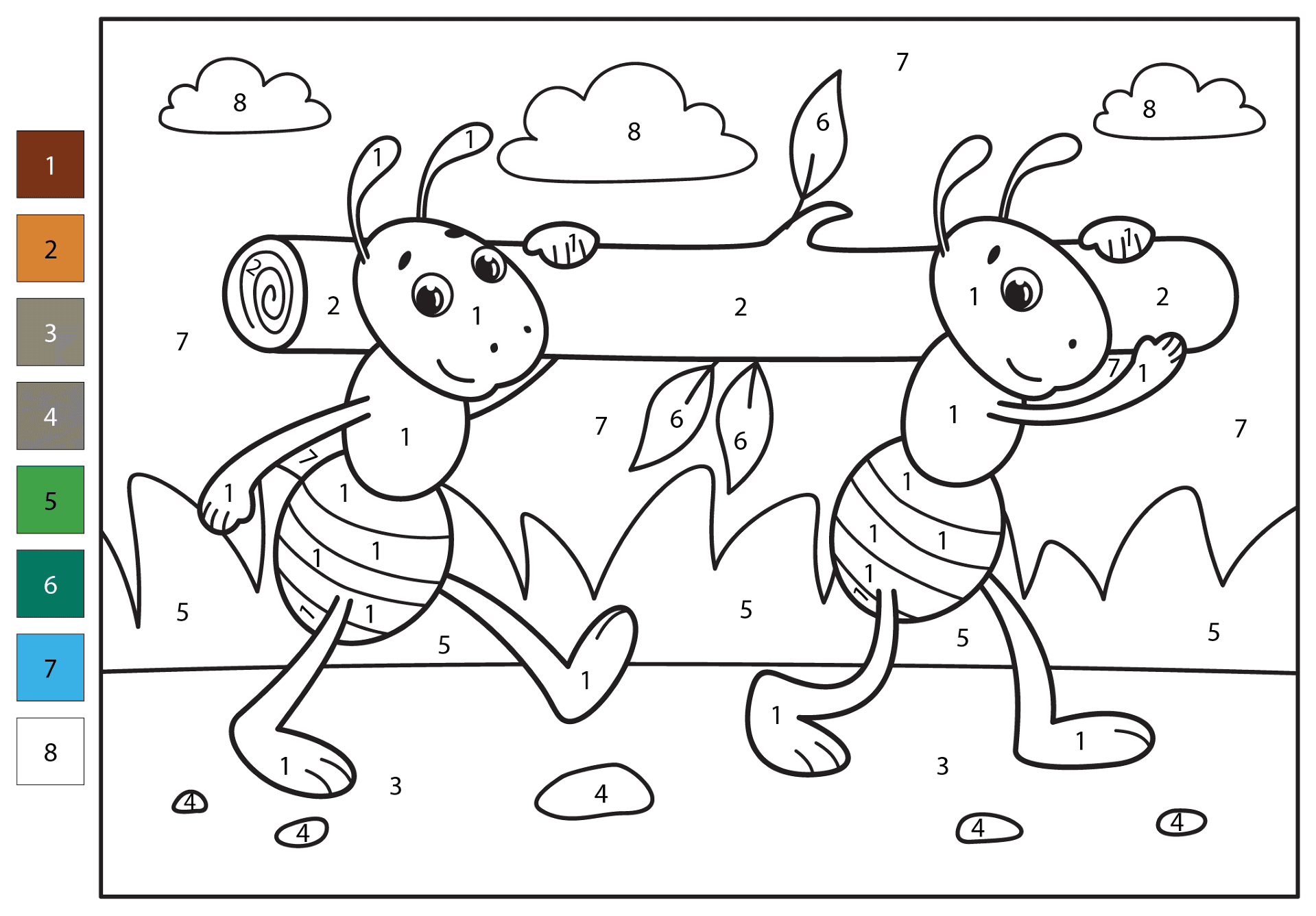 Desenho de Formigas para colorir e imprimir: número 25