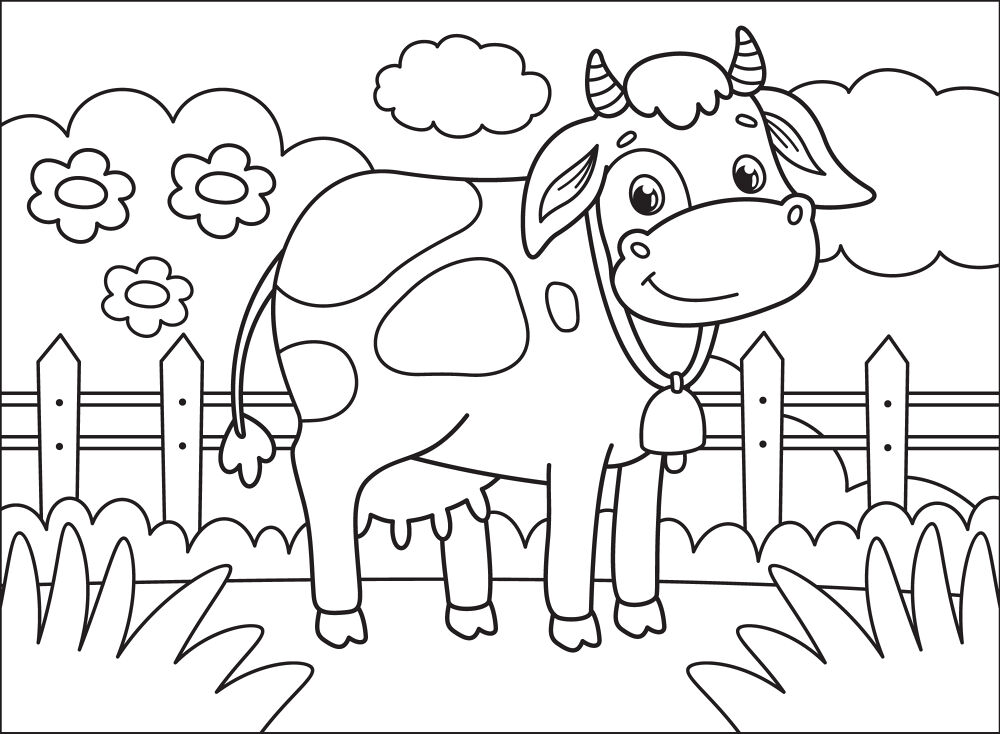 Desenho de Gado para colorir e imprimir: número 1
