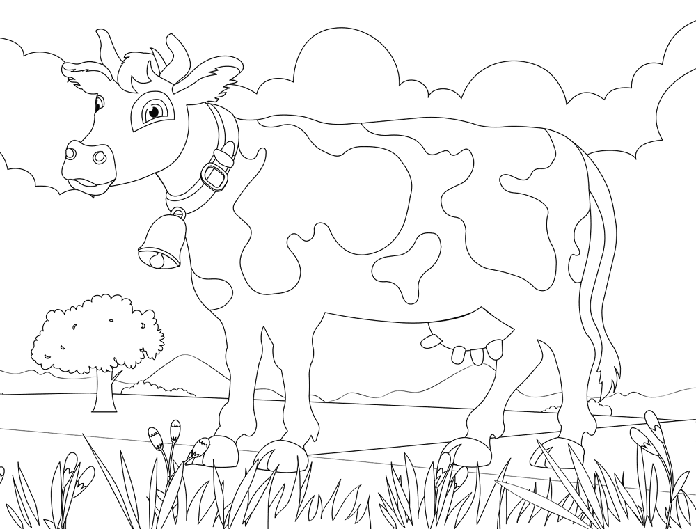 Desenho de Gado para colorir e imprimir: número 5
