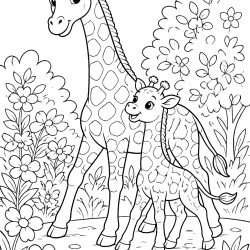 Desenho de Girafas para colorir e imprimir: número 5