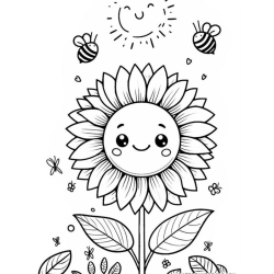 Desenho de Girassol para colorir e imprimir: número 1