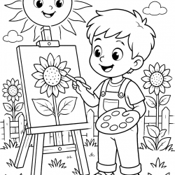 Desenho de Girassol para colorir e imprimir: número 21