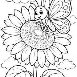 Desenho de Girassol para colorir e imprimir: número 22