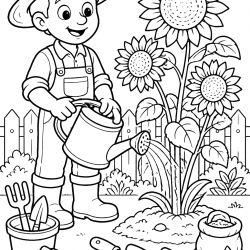 Desenho de Girassol para colorir e imprimir: número 24
