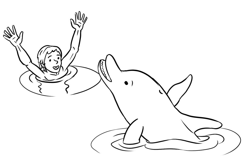 Desenho de Golfinhos para colorir e imprimir: número 1