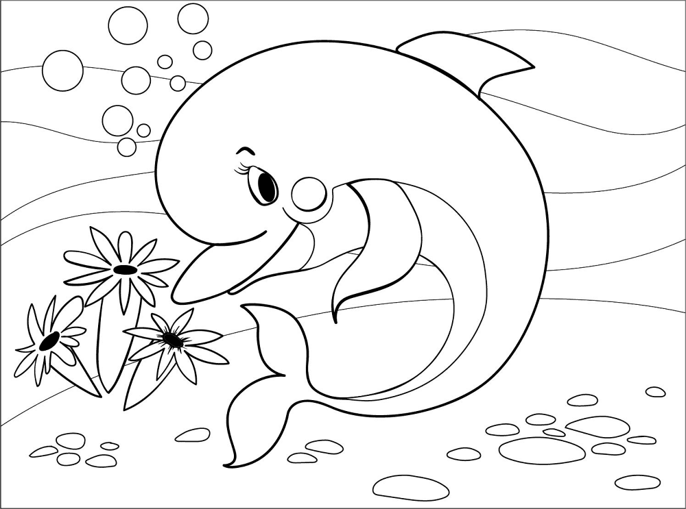 Desenho de Golfinhos para colorir e imprimir: número 2