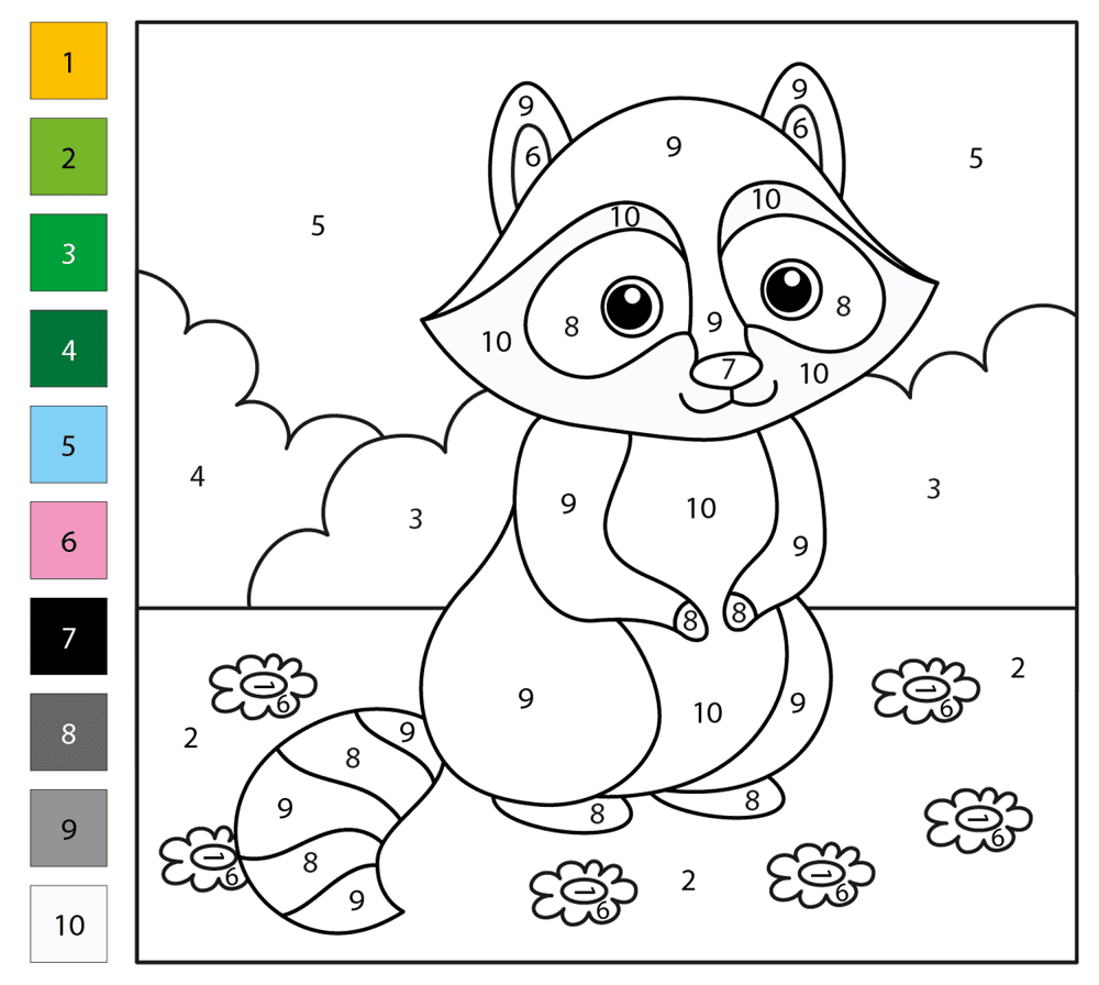 Desenho de Guaxinins para colorir e imprimir: número 8