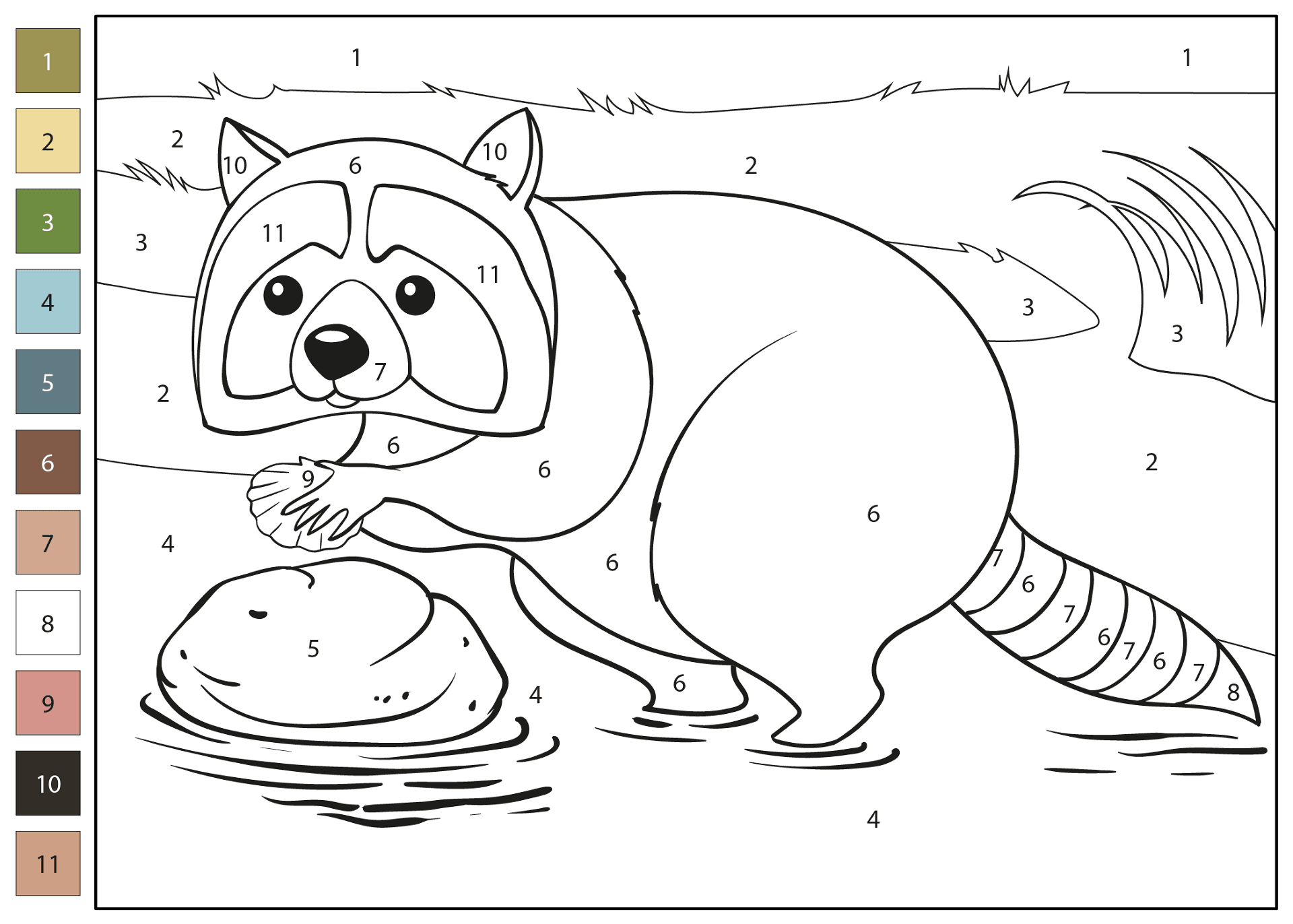 Desenho de Guaxinins para colorir e imprimir: número 10