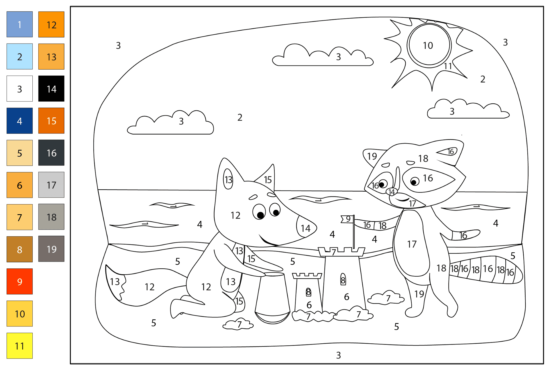 Desenho de Guaxinins para colorir e imprimir: número 30