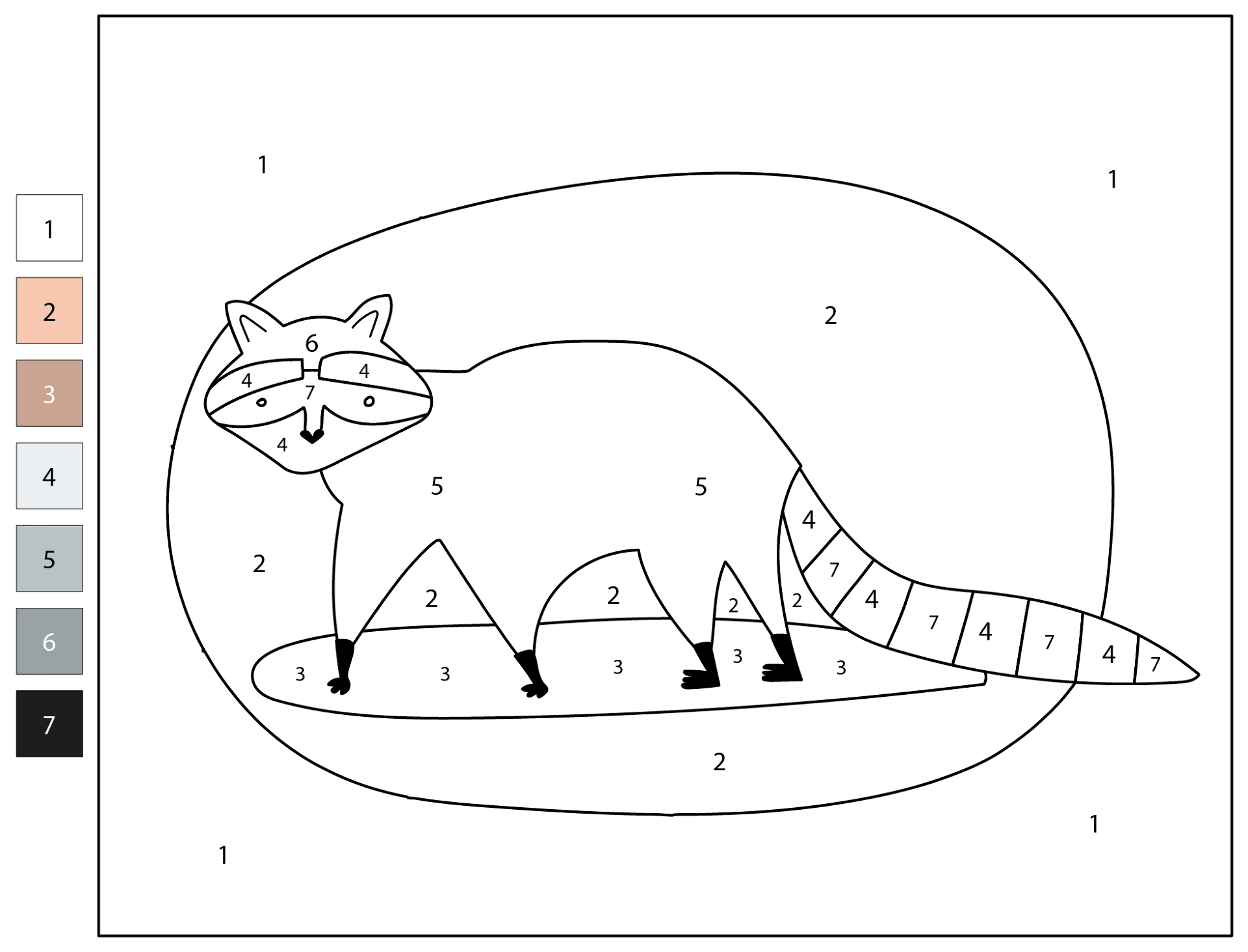 Desenho de Guaxinins para colorir e imprimir: número 34