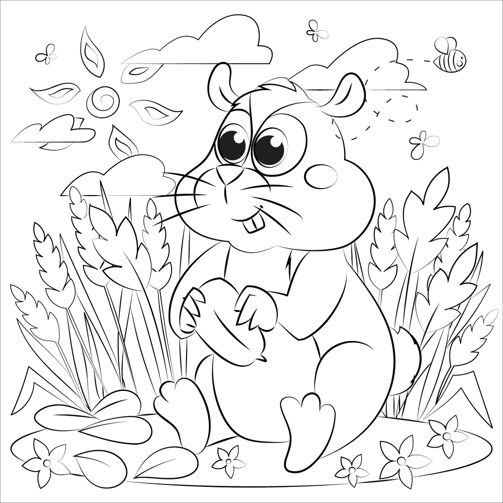 Desenho de Hamsters para colorir e imprimir: número 1