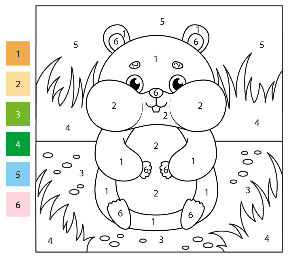 Desenho de Hamsters para colorir e imprimir: número 6