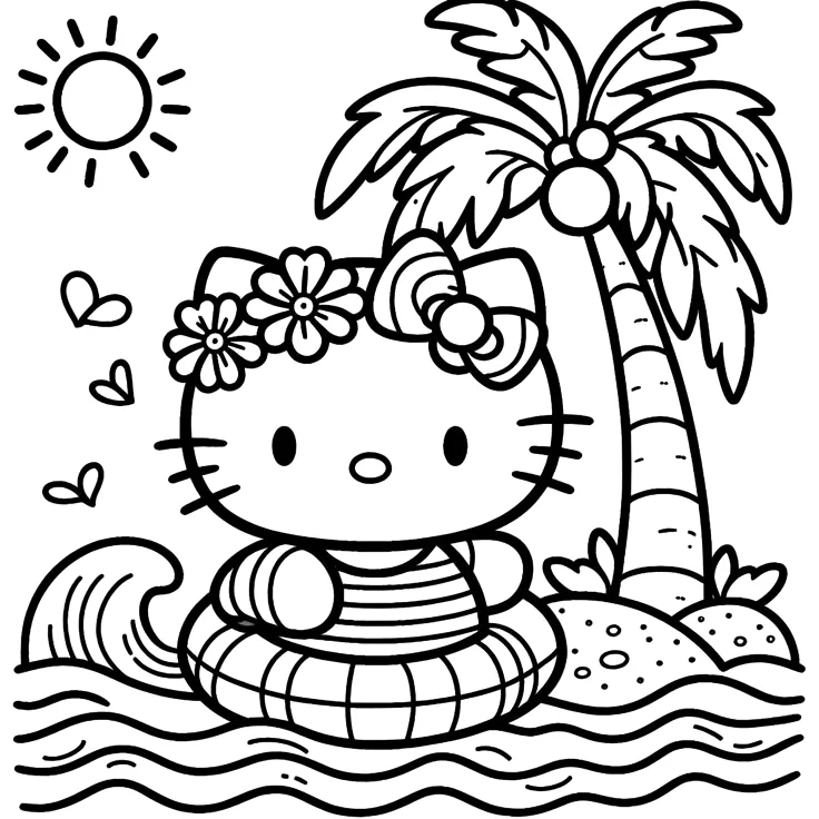 Desenho de Hello Kitty para colorir e imprimir: número 7