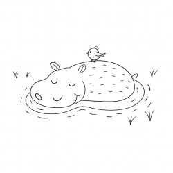 Desenho de Hipopotamo para colorir e imprimir: número 1