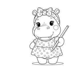 Desenho de Hipopotamo para colorir e imprimir: número 2