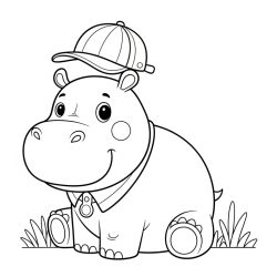 Desenho de Hipopotamo para colorir e imprimir: número 3