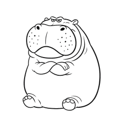 Desenho de Hipopotamo para colorir e imprimir: número 6