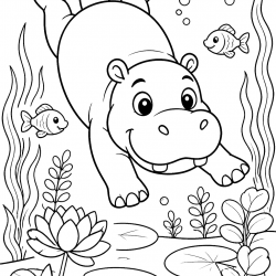 Desenho de Hipopotamo para colorir e imprimir: número 9