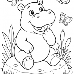 Desenho de Hipopotamo para colorir e imprimir: número 11