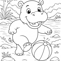 Desenho de Hipopotamo para colorir e imprimir: número 12