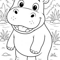 Desenho de Hipopotamo para colorir e imprimir: número 16