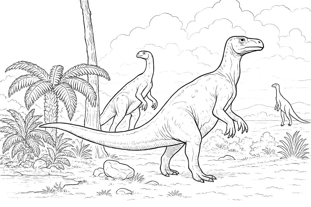 Desenho de Iguanodonte para colorir e imprimir: número 3