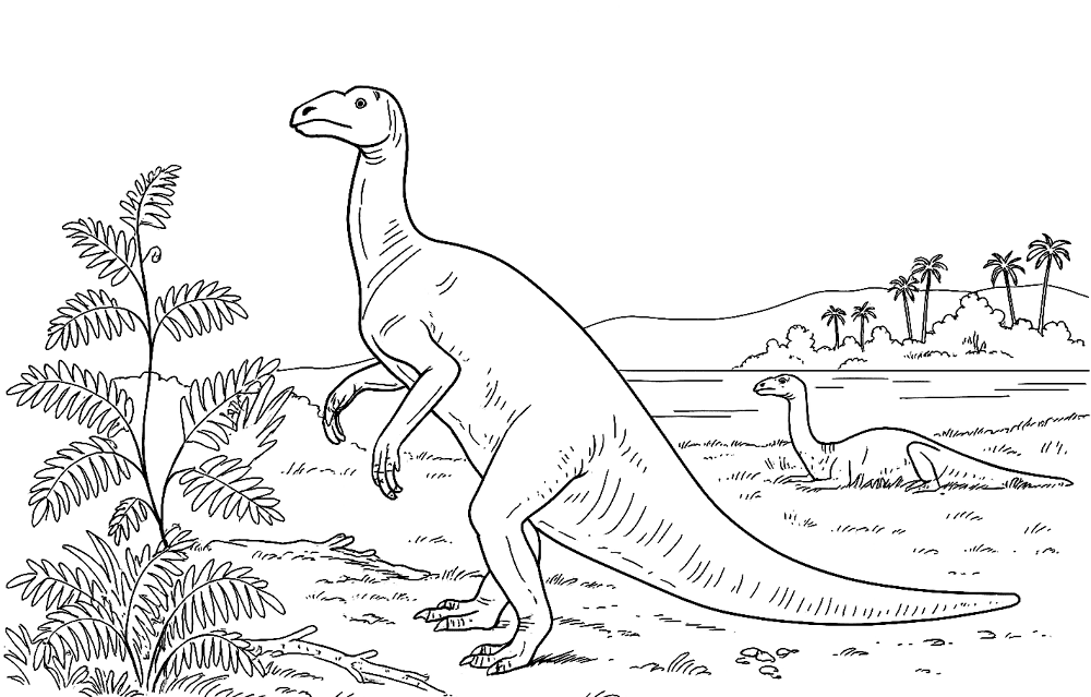Desenho de Iguanodonte para colorir e imprimir: número 7