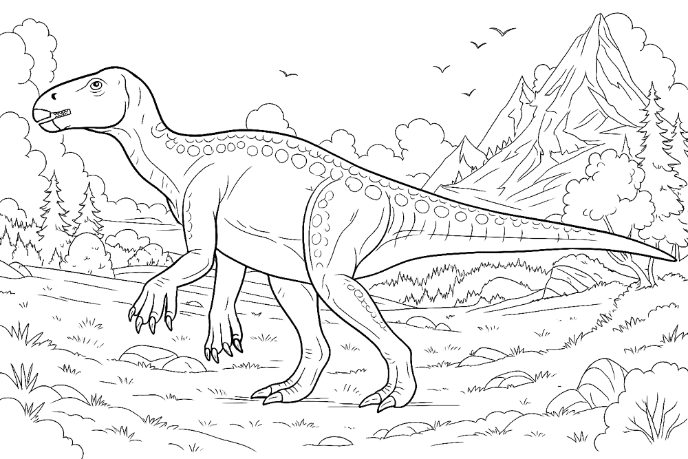 Desenho de Iguanodonte para colorir e imprimir: número 17