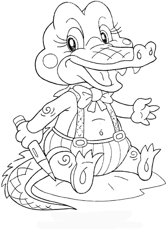 Desenho de Jacare para colorir e imprimir: número 6