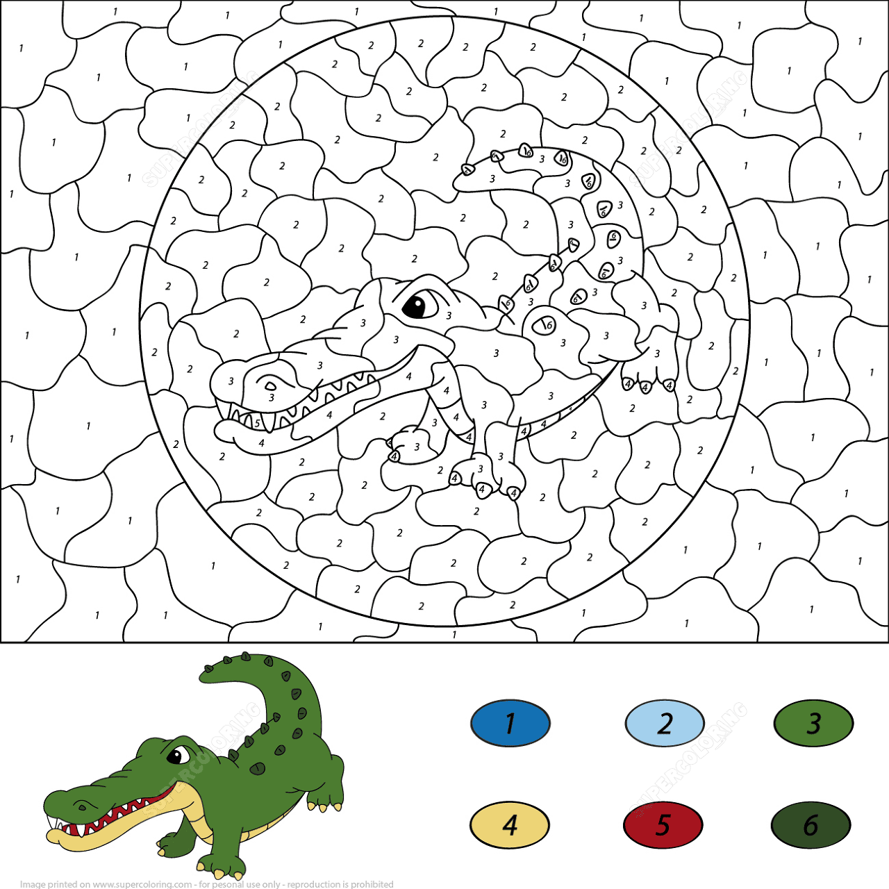 Desenho de Jacare para colorir e imprimir: número 8