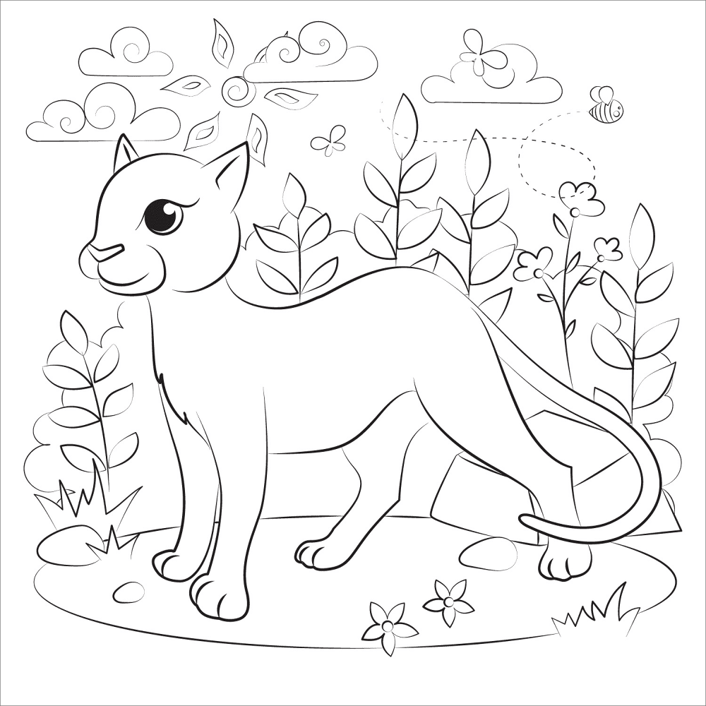 Desenho de Jaguar para colorir e imprimir: número 1