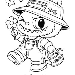 Desenho de Labubu para colorir e imprimir: número 1