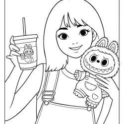 Desenho de Labubu para colorir e imprimir: número 3