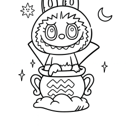 Desenho de Labubu para colorir e imprimir: número 9