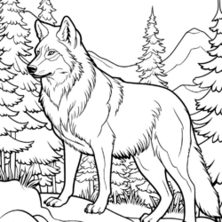 Desenho de Lobo para colorir e imprimir: número 1