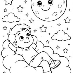 Desenho de Lua para colorir e imprimir: número 1