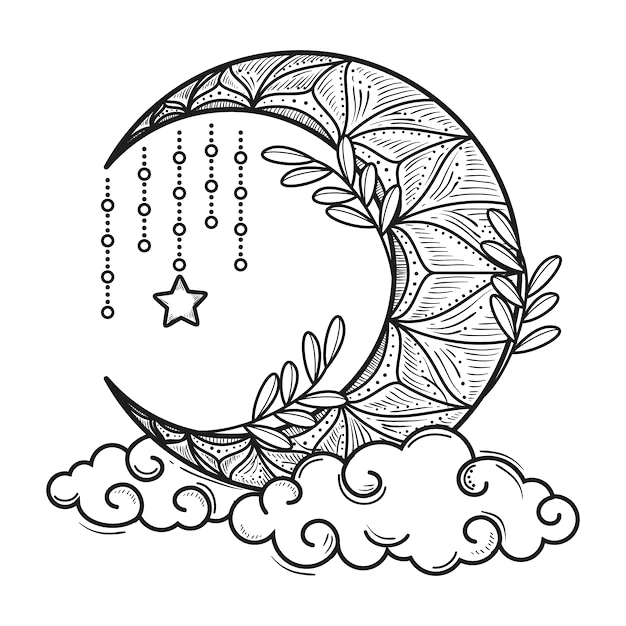 Desenho de Lua para colorir e imprimir: número 5
