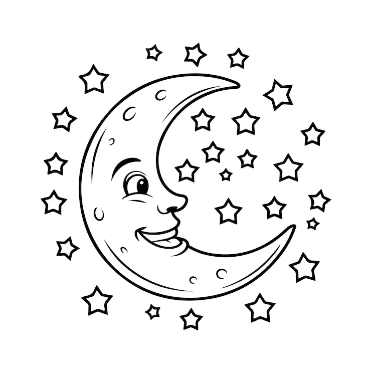 Desenho de Lua para colorir e imprimir: número 7