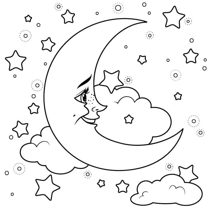 Desenho de Lua para colorir e imprimir: número 13