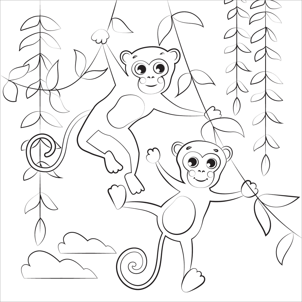 Desenho de Macacos para colorir e imprimir: número 2