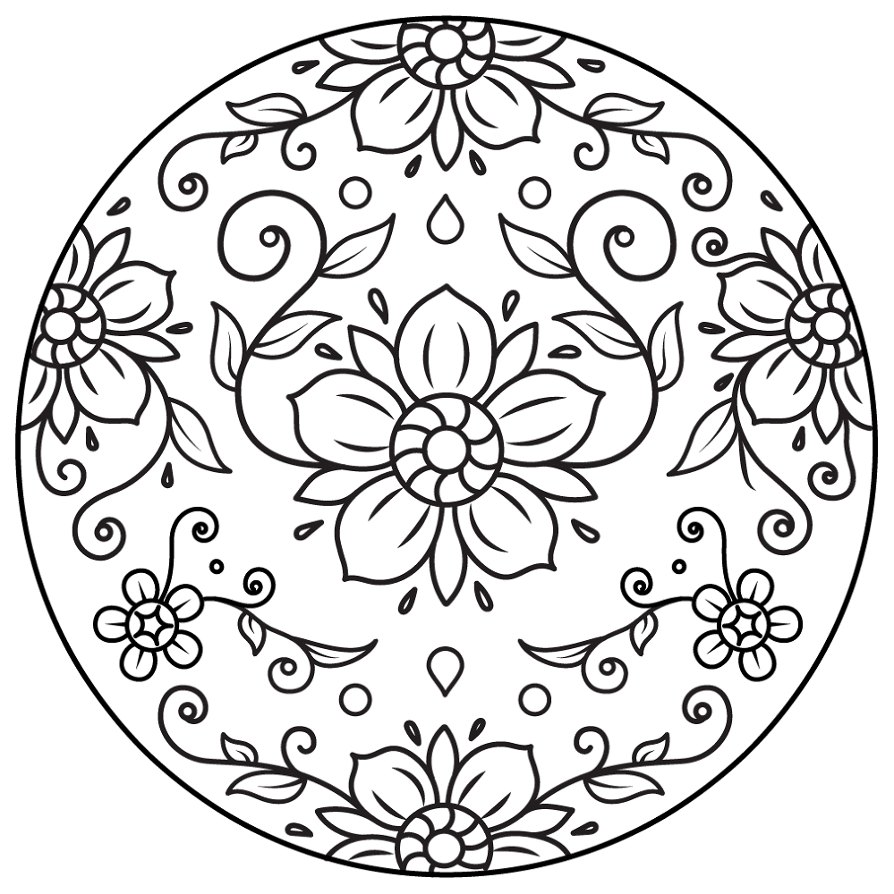 Desenho de Mandala para colorir e imprimir: número 1