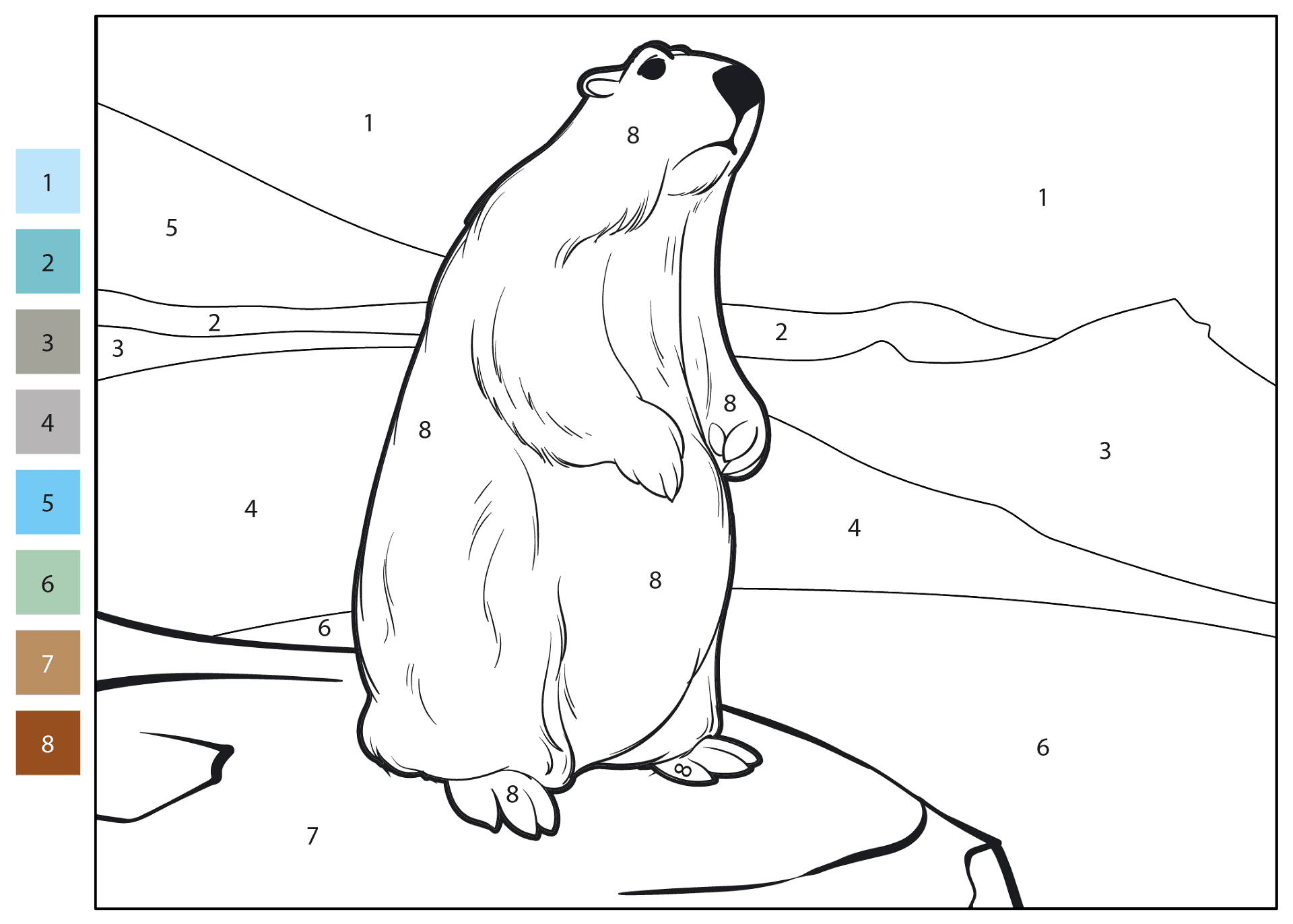 Desenho de Marmotas para colorir e imprimir: número 5