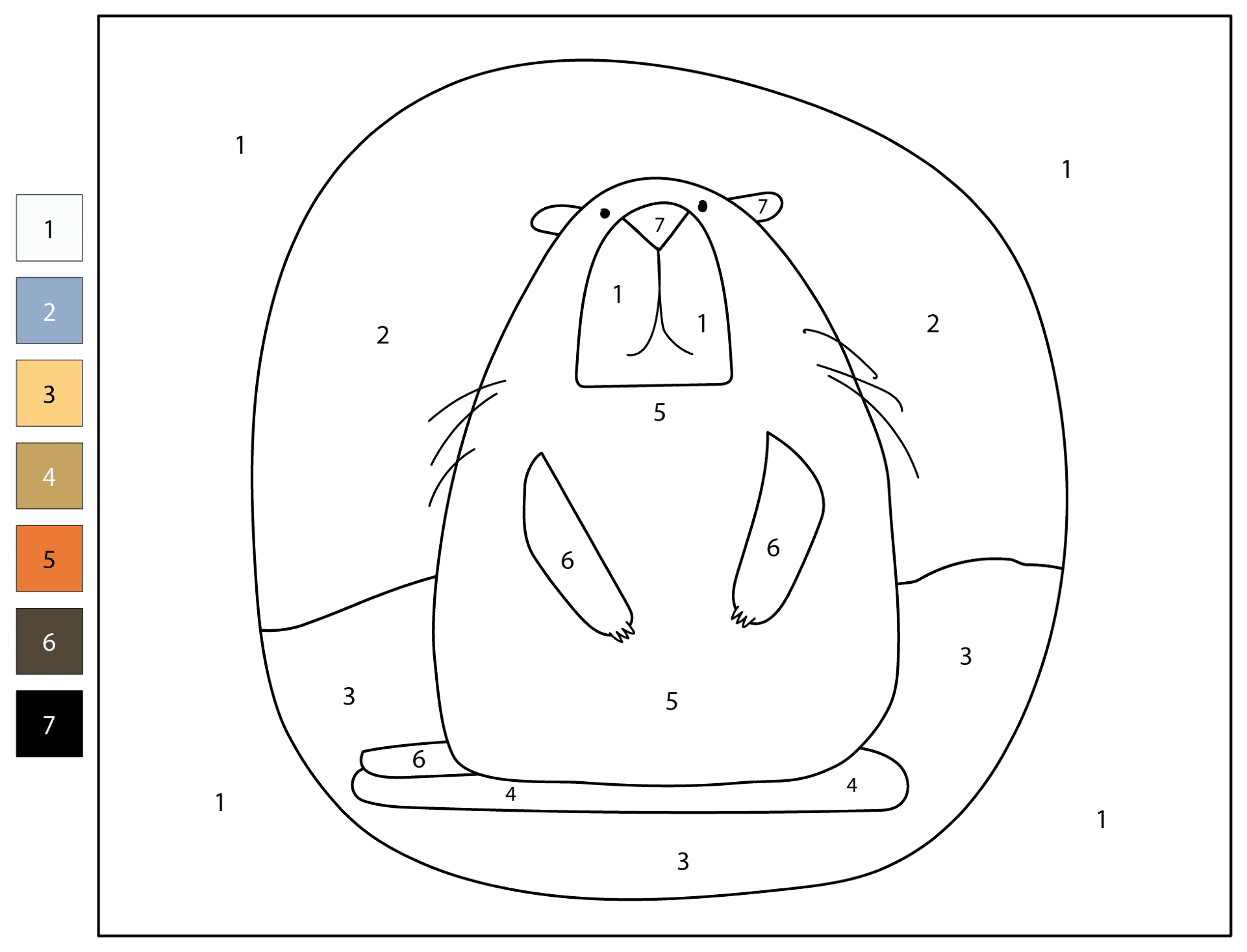 Desenho de Marmotas para colorir e imprimir: número 6