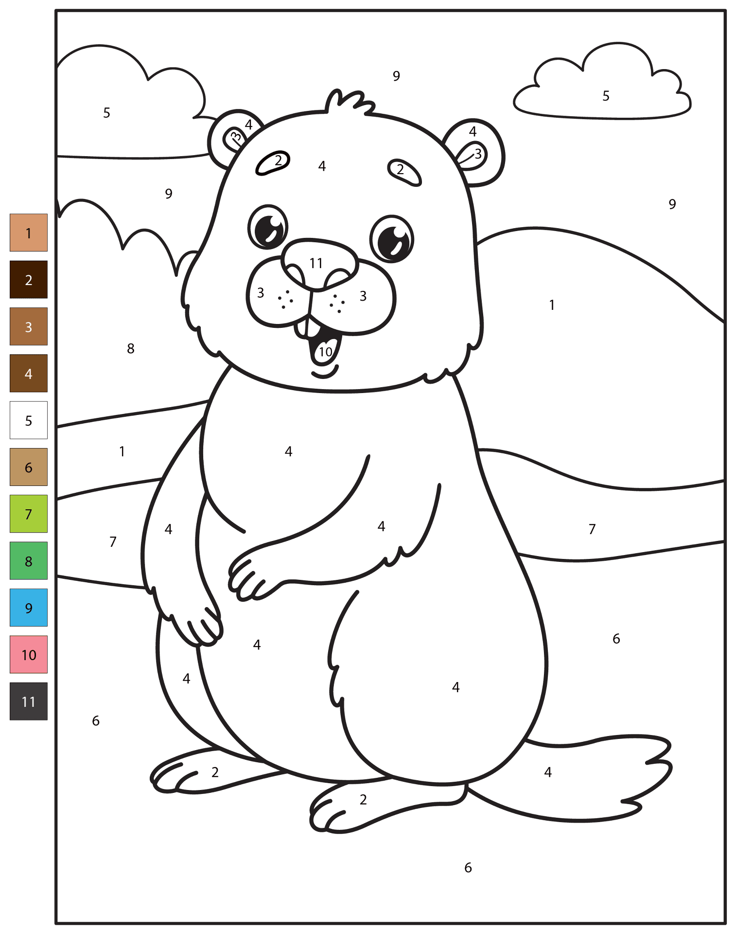 Desenho de Marmotas para colorir e imprimir: número 9