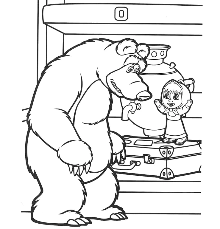 Desenho de Masha e o Urso para colorir e imprimir: número 9