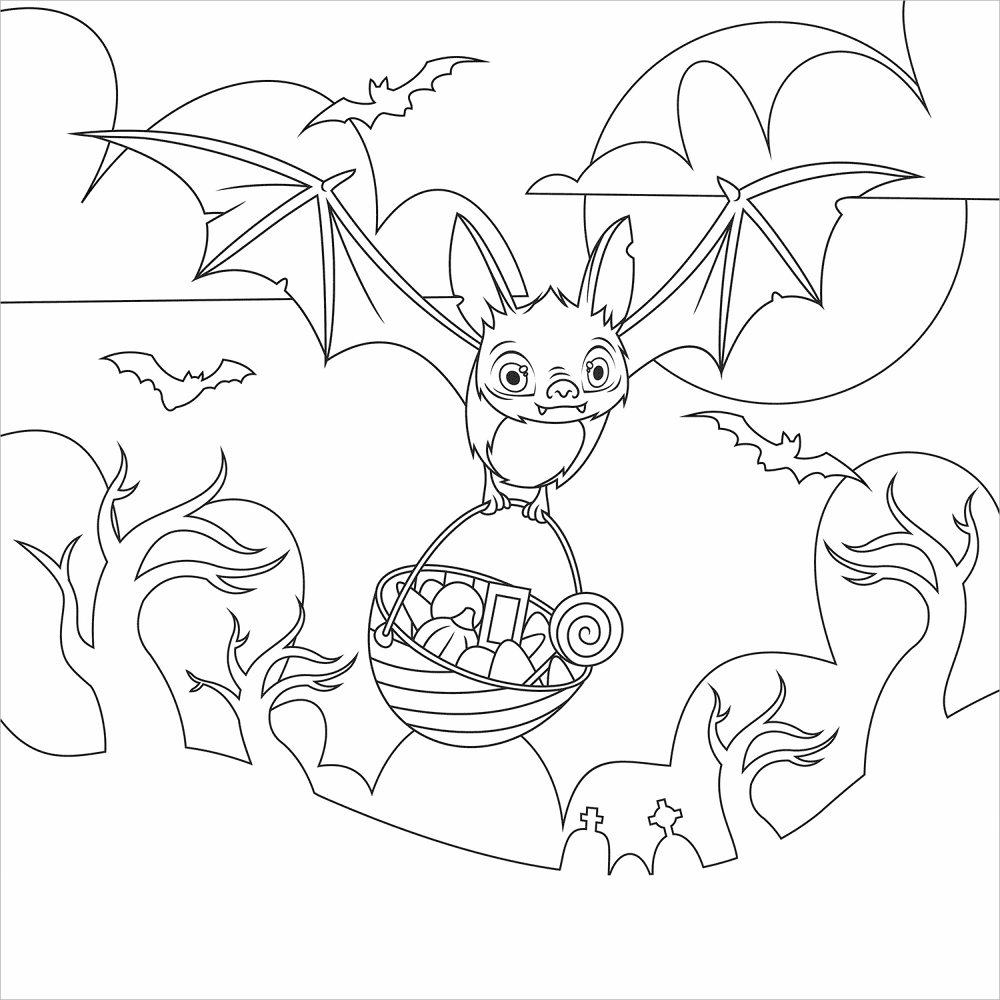 Desenho de Morcegos para colorir e imprimir: número 3