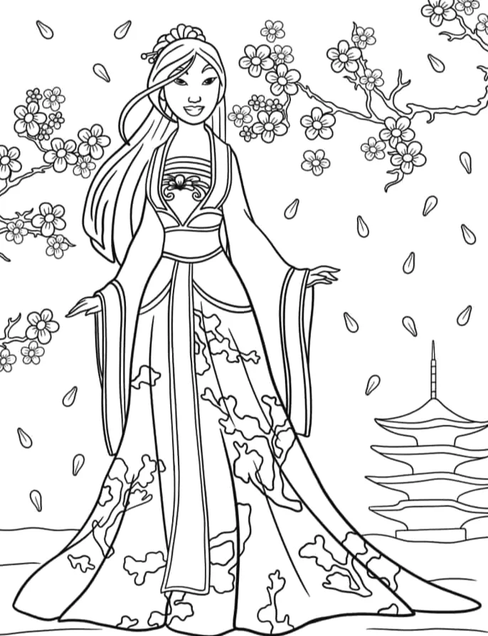 Desenho de Mulan para colorir e imprimir: número 17